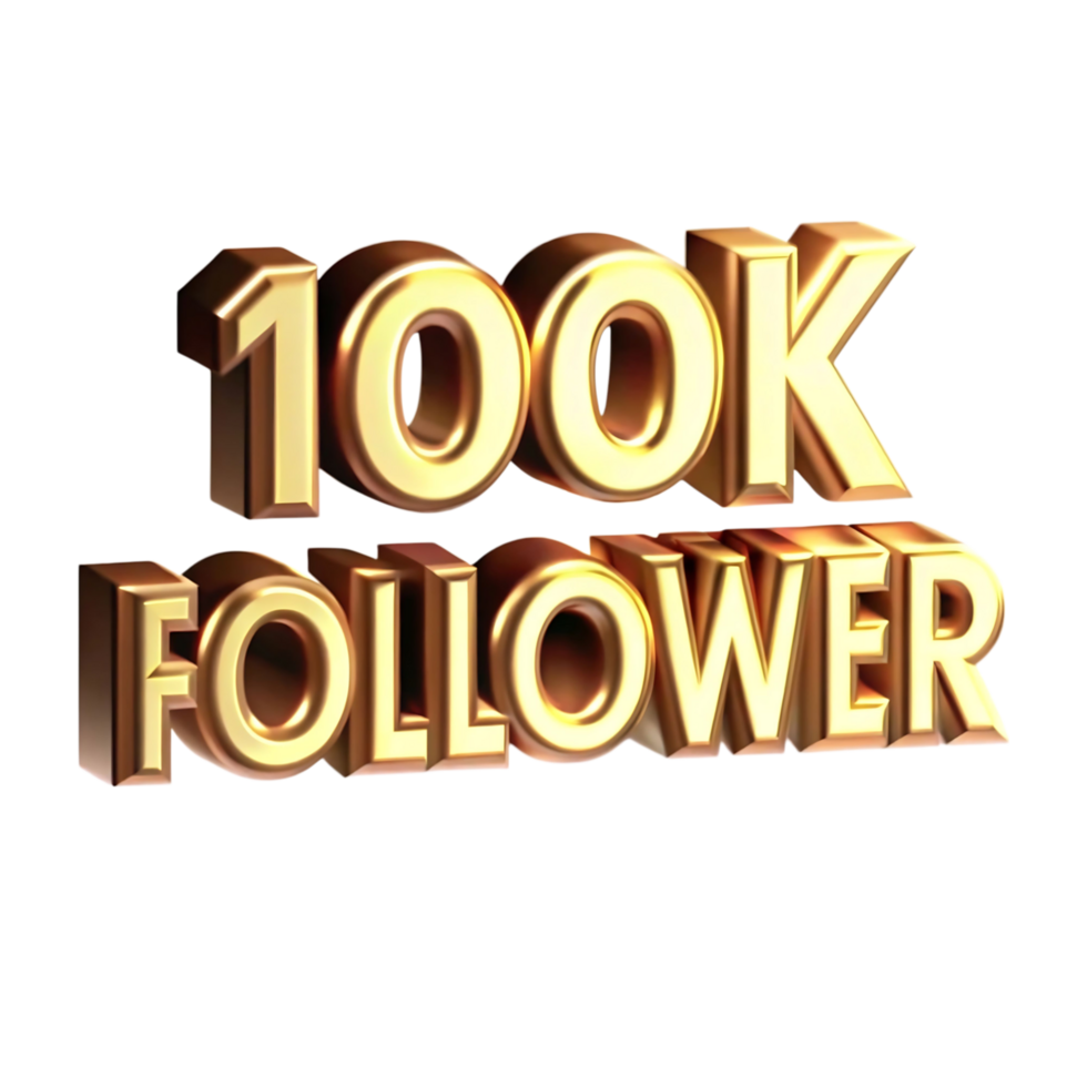 Golden 100K Follower Milestone Celebration 3D Render Graphic Illustration png