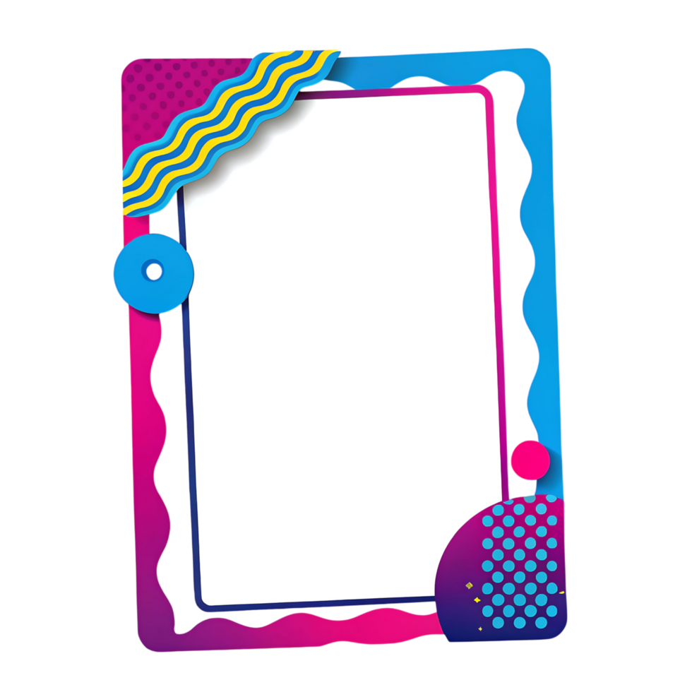 Colorful Modern Frame Design with Geometric Shapes and Wavy Lines for Text or png