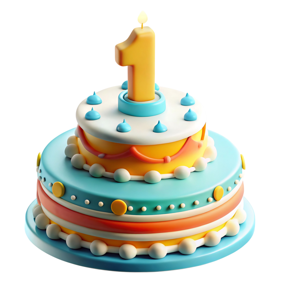 Delicious TwoLayered First Birthday Cake with Number One Candle png