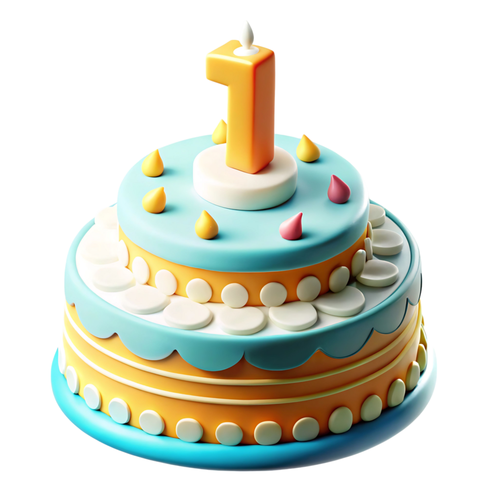 Delicious Two Layered First Birthday Cake with Orange and Blue Frosting png
