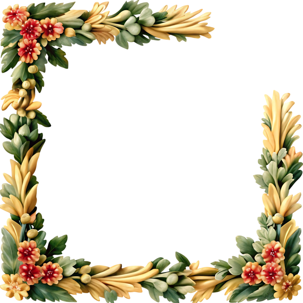 Elegant Floral Frame with Yellow and Green Accents and Red Flowers for Decorative Design png