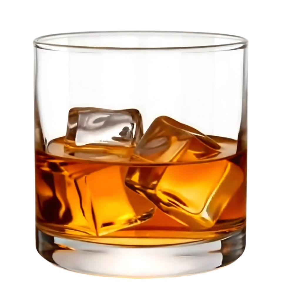 A rocks glass filled with amber liquid and ice cubes a refreshing drink png