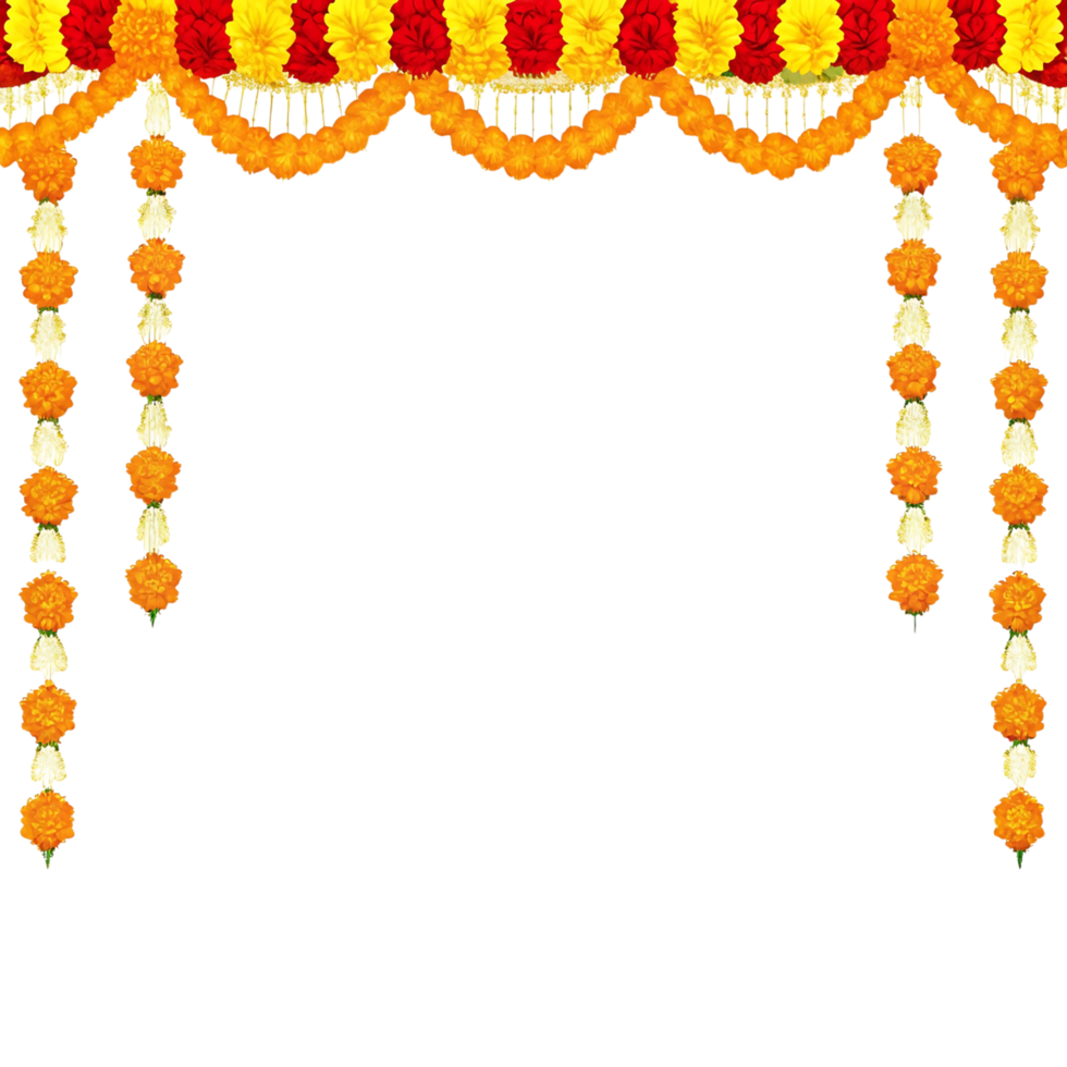 Vibrant Floral Decoration with Marigold and White Flowers for Festive Events png