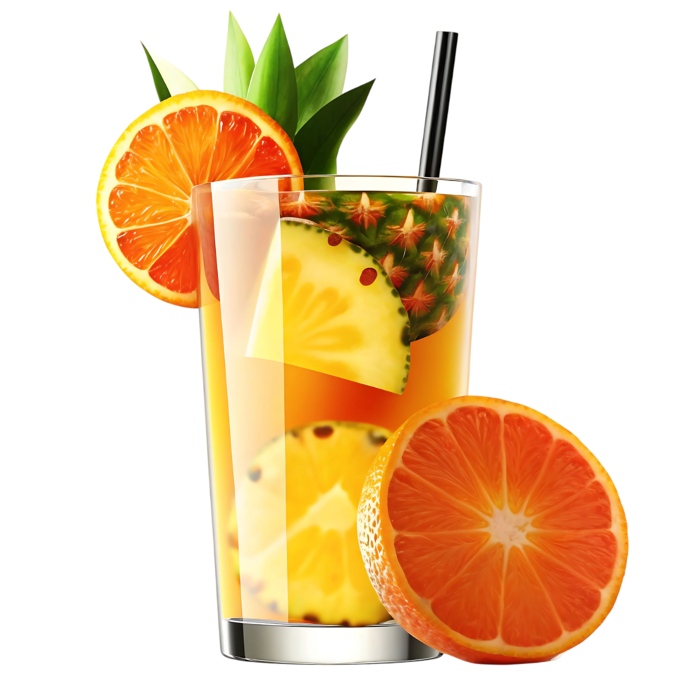 Refreshing Pineapple and Orange Juice Cocktail in a Glass with Garnish png