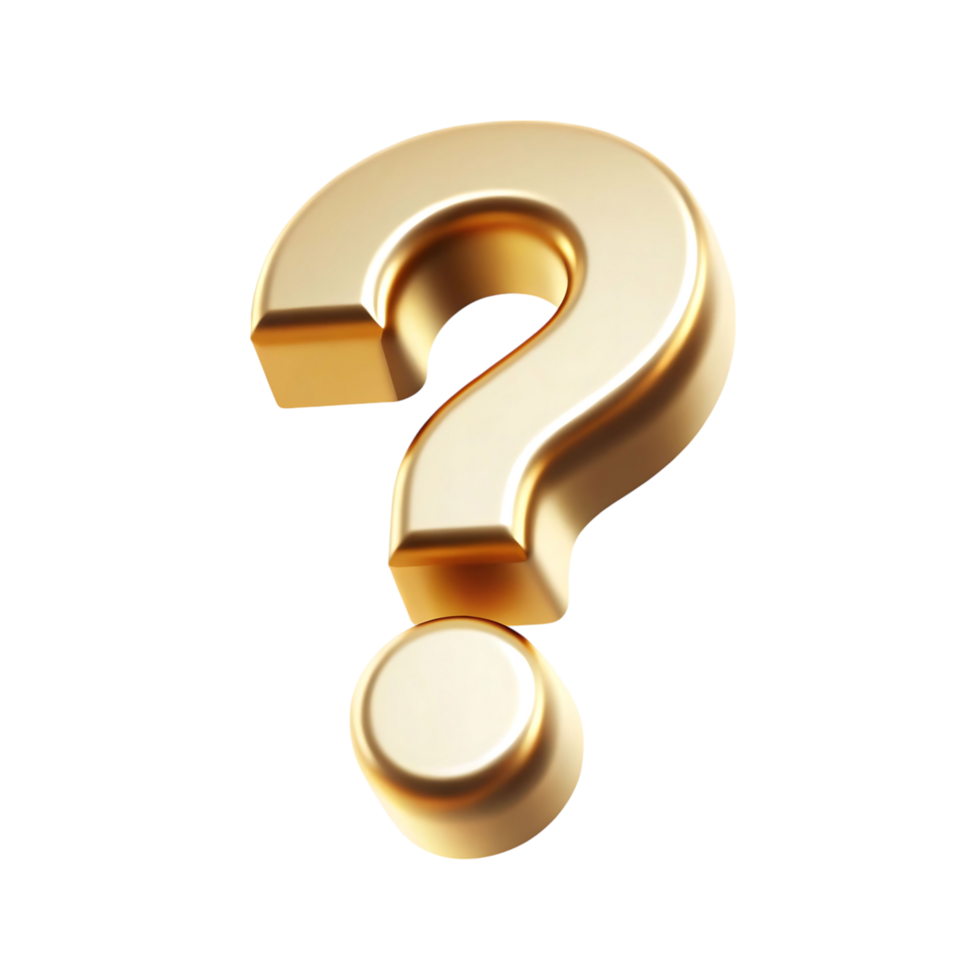 Three Dimensional Golden Question Mark on transparent Background Elegant Design Element png
