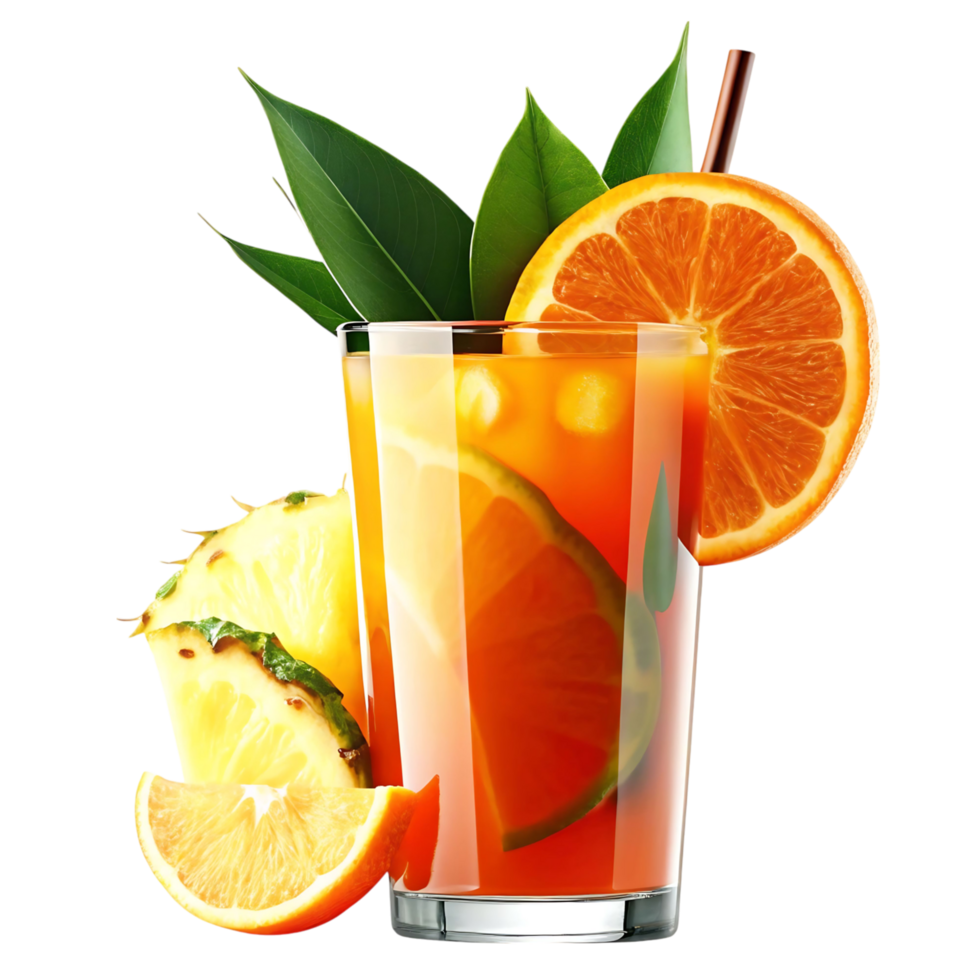 Refreshing Tropical Fruit Cocktail Drink in Glass with Orange and Pineapple Slices png