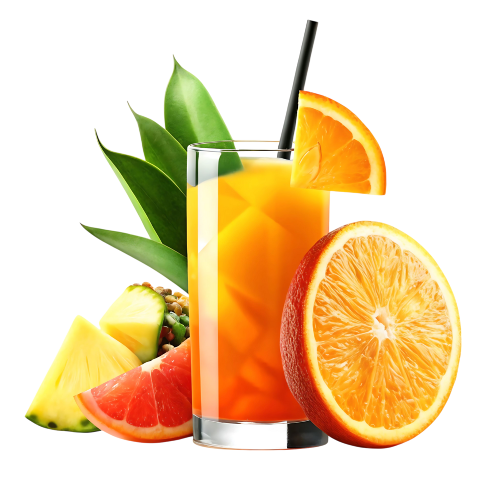 Refreshing Tropical Fruit Juice Drink with Orange Pineapple and Grapefruit Slices png