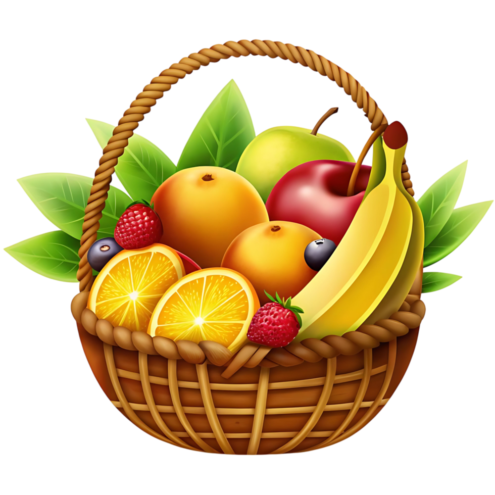 A delightful assortment of fresh fruits in a woven basket png