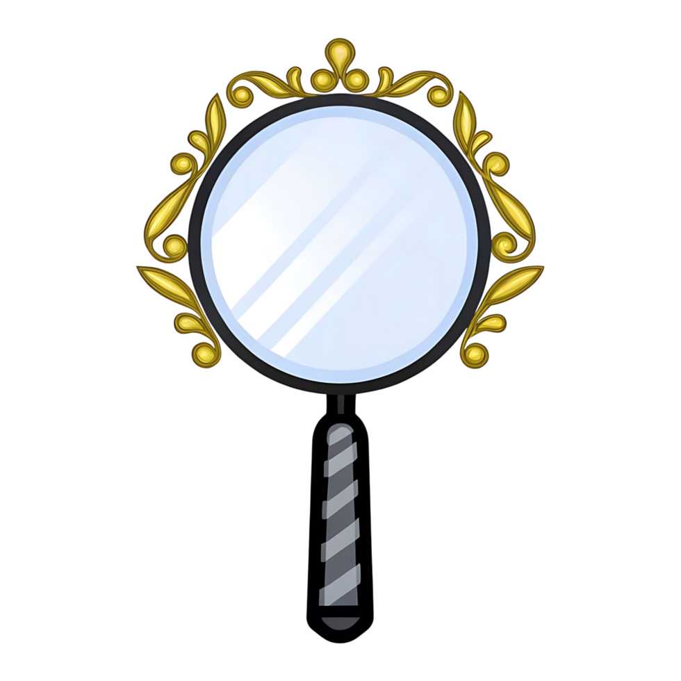 Elegant Gold Ornate Handheld Mirror with a Twisted Handle png
