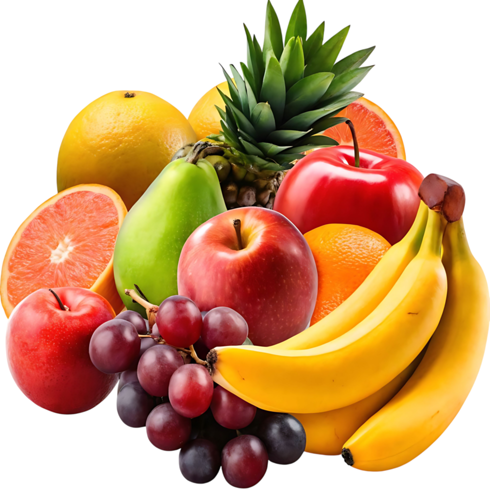 A Colorful Collection of Fresh Fruits Including Apples Bananas Grapes Pineapple Oranges and More png