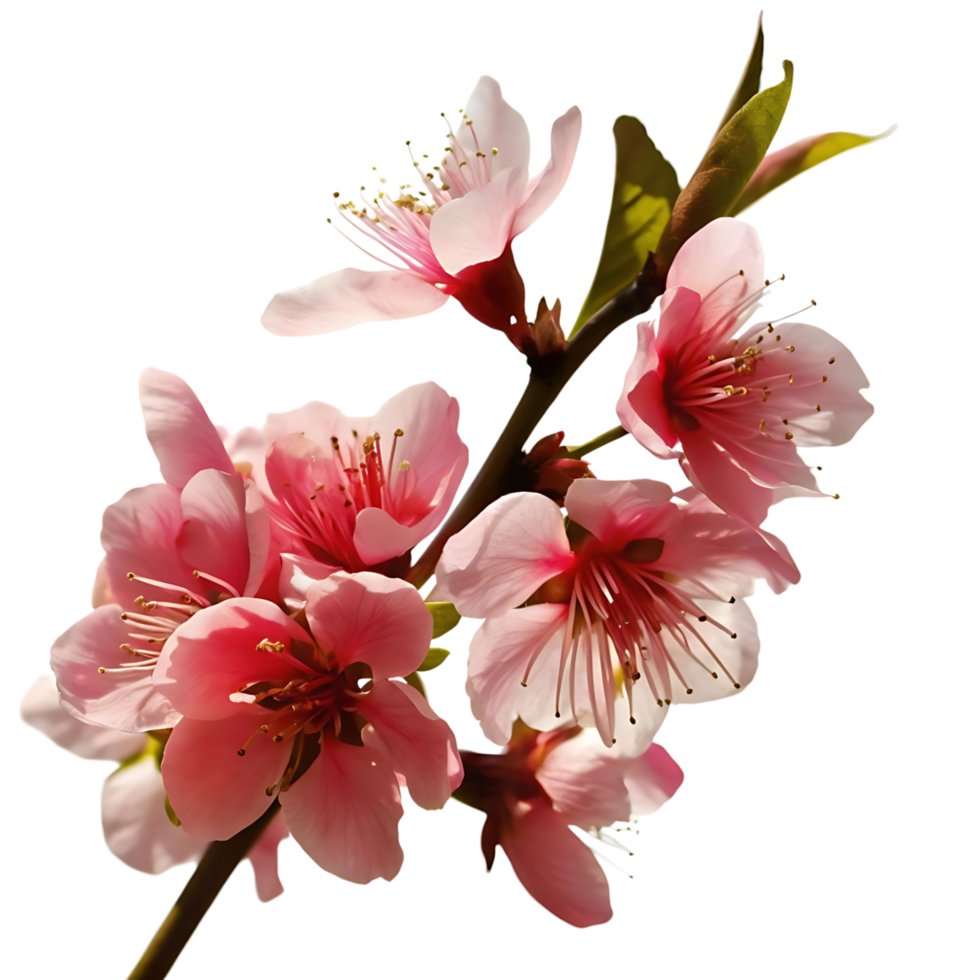 Stunning Pink Peach Blossoms in Full Bloom on a Branch Against a transparent Background png