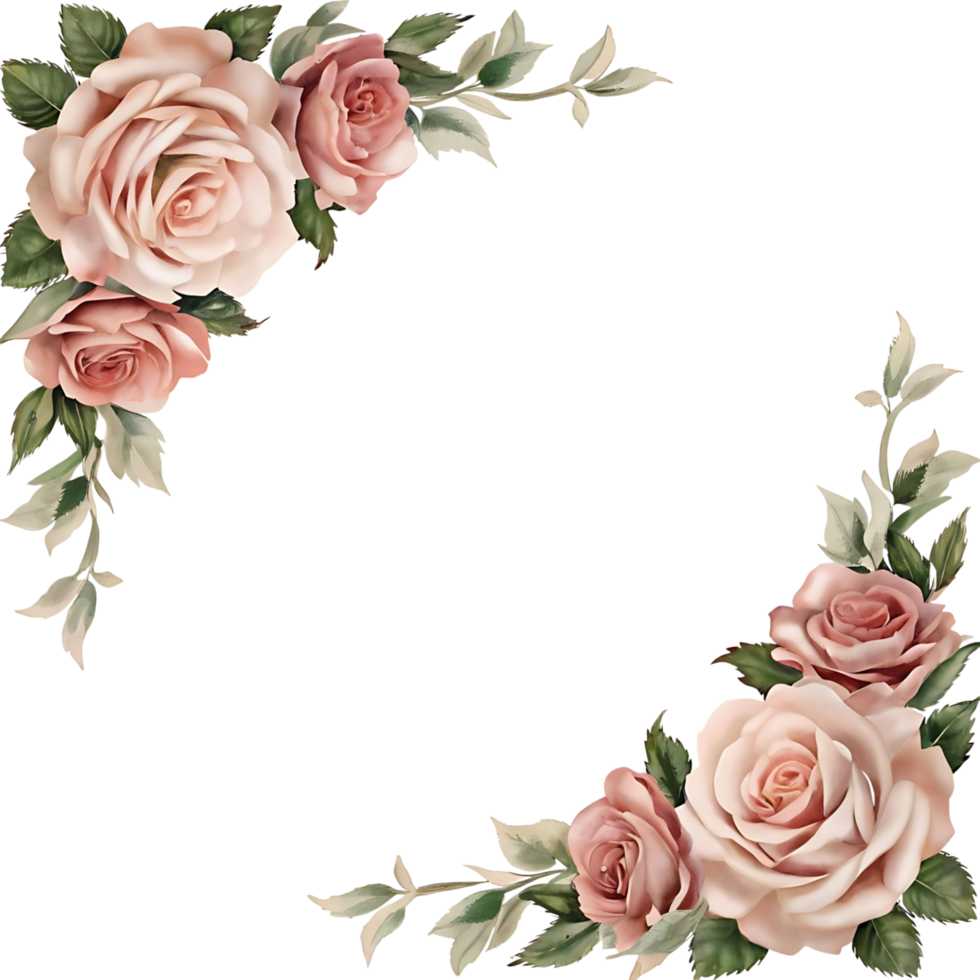 Elegant Corner Floral Arrangement of Blush Pink Roses and Greenery on transparent Background png