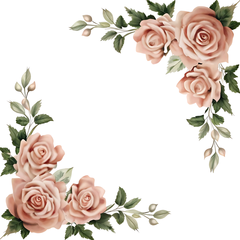 Elegant Corner Frame of Blush Pink Roses and Green Leaves for Wedding Invitation or Romantic Design png