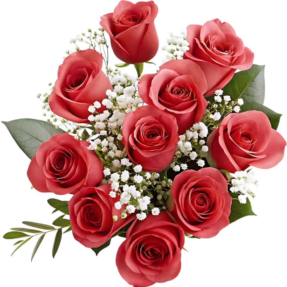 A Stunning Bouquet of Ten Red Roses and Babys Breath png