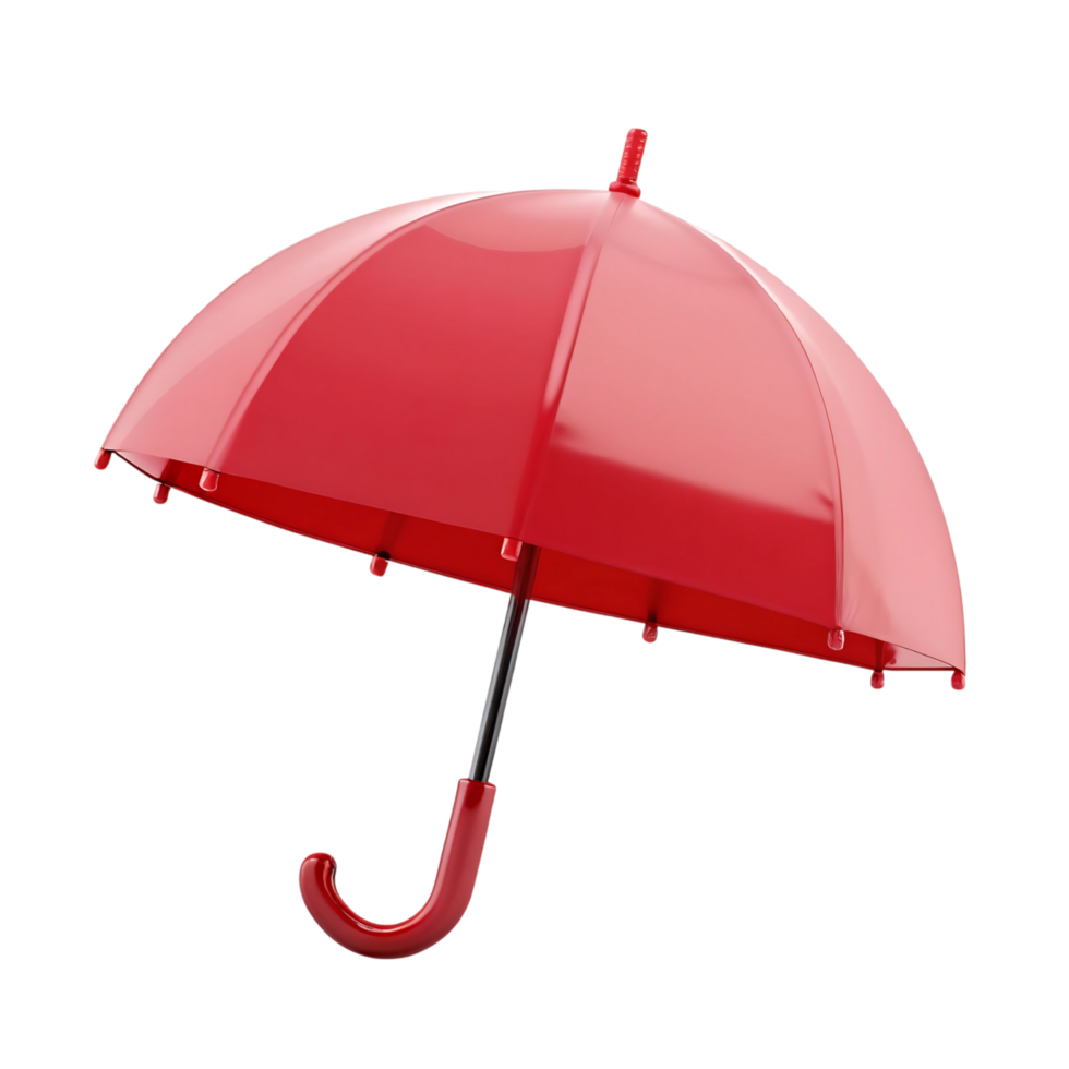 A vibrant red umbrella isolated on a transparent background a 3D rendering of a classic rain accessory png