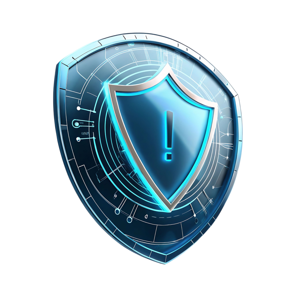 Futuristic Digital Shield with Warning Exclamation Mark Security System png