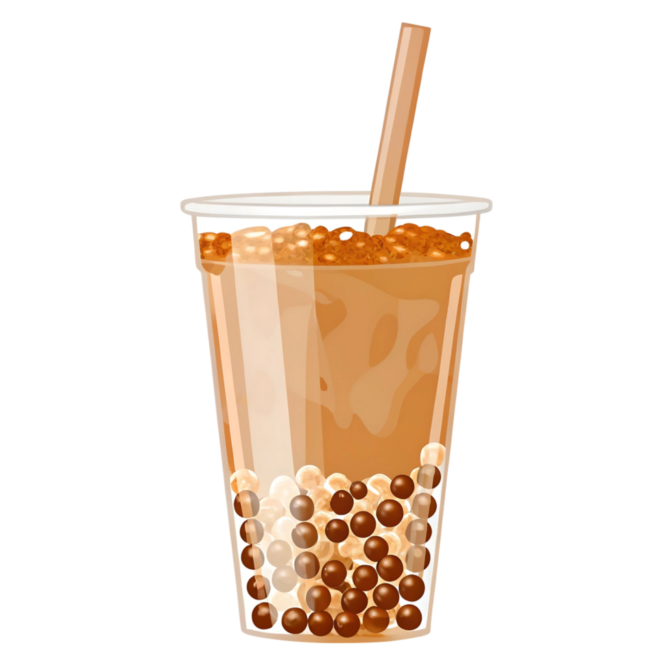 Delicious Brown Sugar Boba Milk Tea in a Plastic Cup with a Straw png