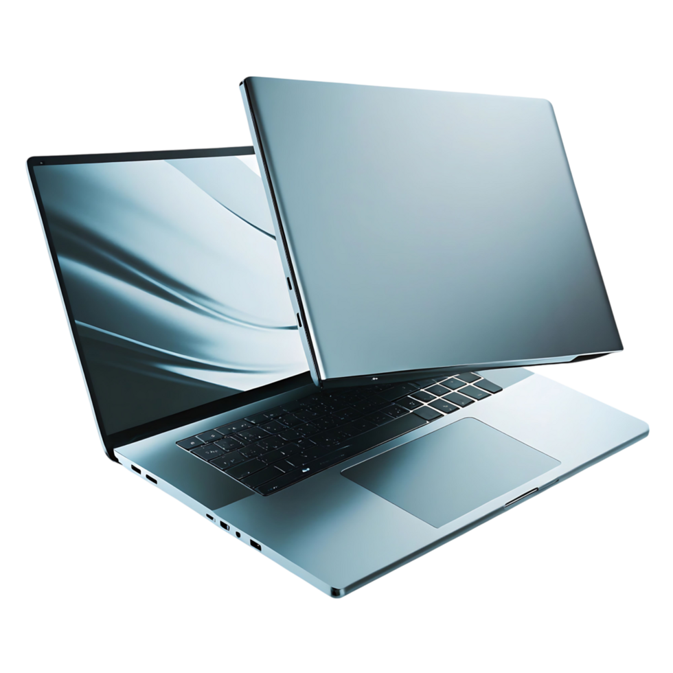 Sleek Modern Laptop Computer with Elegant Design and Floating Display Showcase png