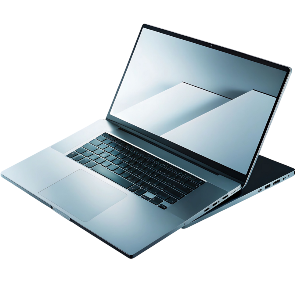 Sleek Silver Laptop Computer with Open Screen Displaying a Clean Modern Interface on transparent Background png