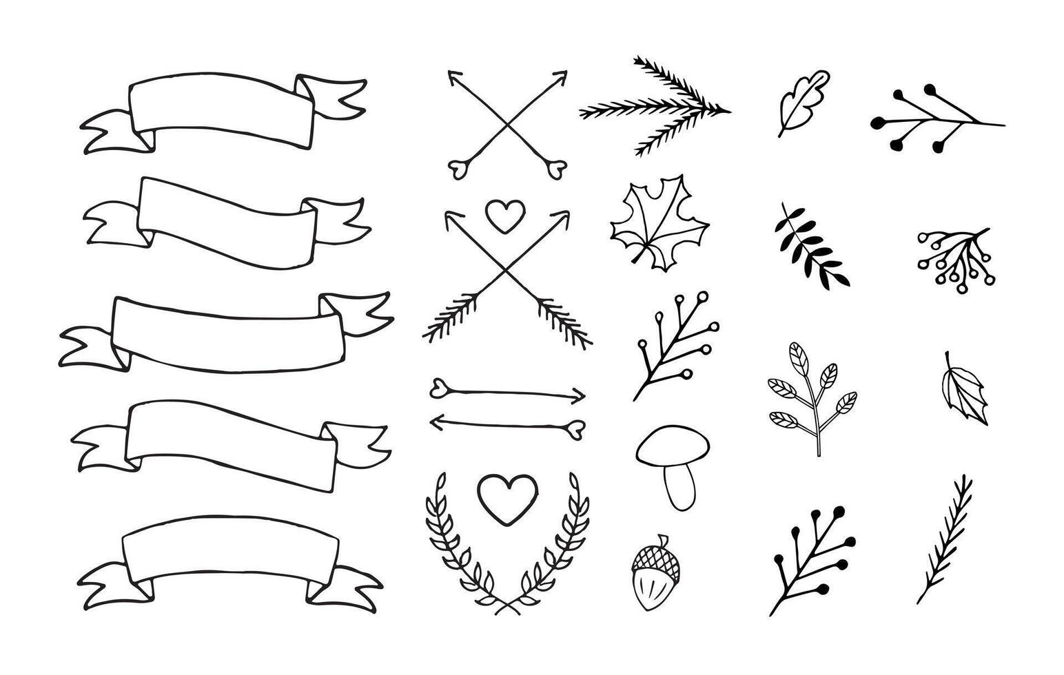 Set bundle of hand drawn doodle sketch autumn elements vector