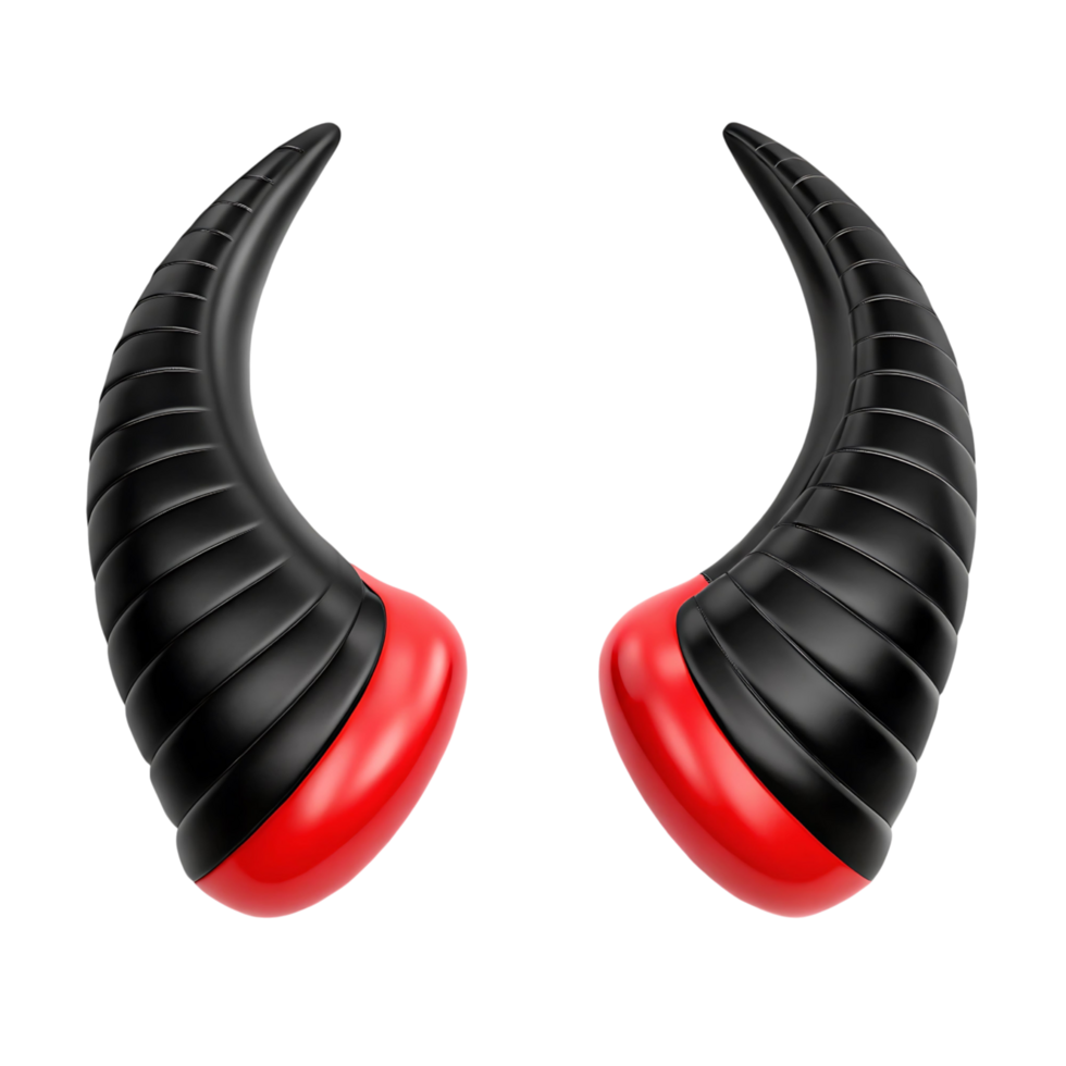 Pair of Red and transparent Shiny Devil Horns 3D Render Isolated on transparent Background Halloween Costume Accessory png