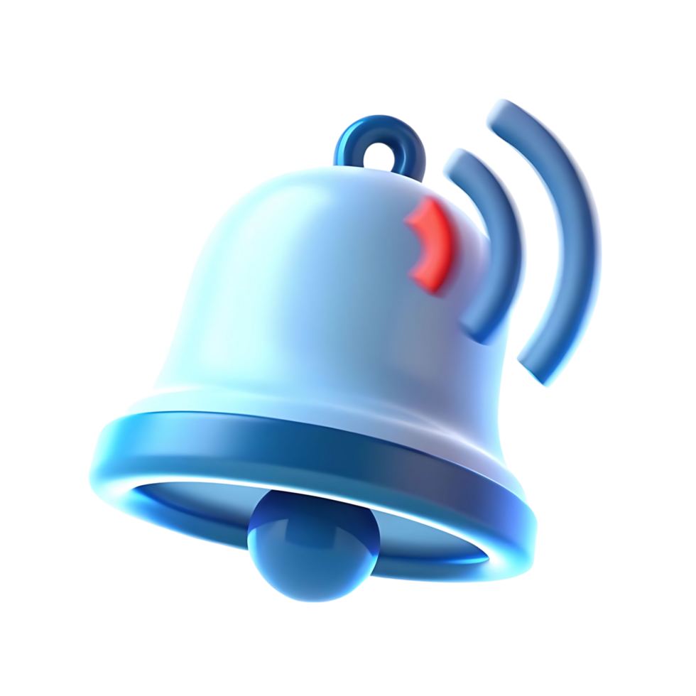 3D Render of a Blue Notification Bell Icon with Red Alert Indicator and Wifi Signal png