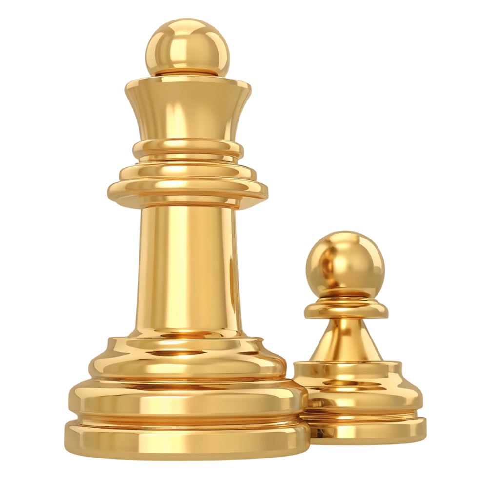 Golden Chess Queen and Pawn Pieces on transparent Background Luxury Strategy Game Concept png