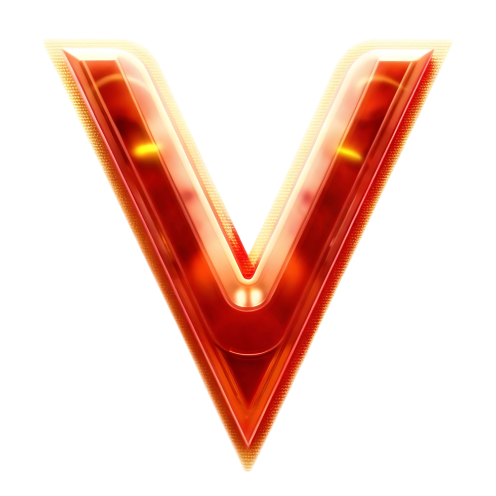 Luminous Red V Letter Design Glowing Neon Alphabet Letter V Red Orange Yellow png