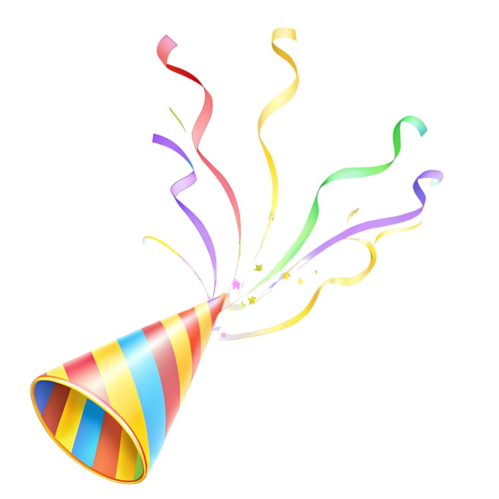 Colorful Party Popper with Confetti and Ribbons Exploding Celebration Festive Fun png