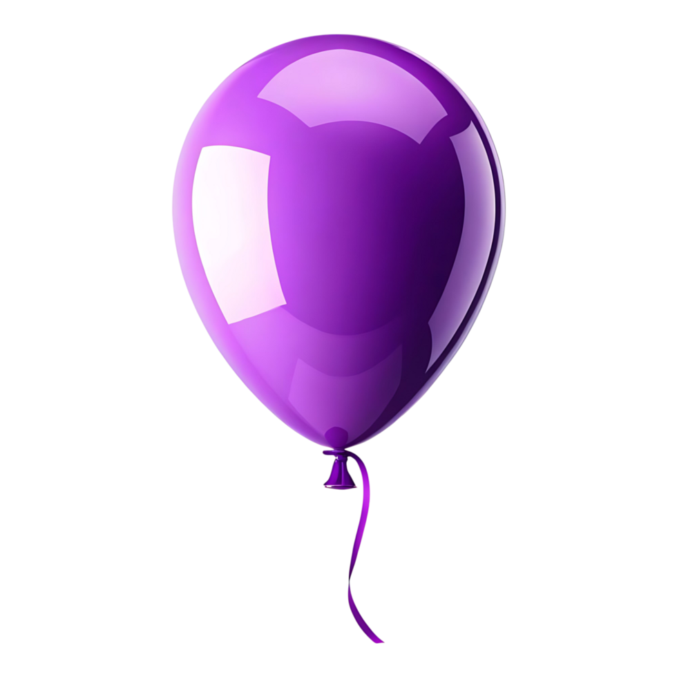 A single shiny purple balloon with a ribbon floating on a transparent background a celebratory png