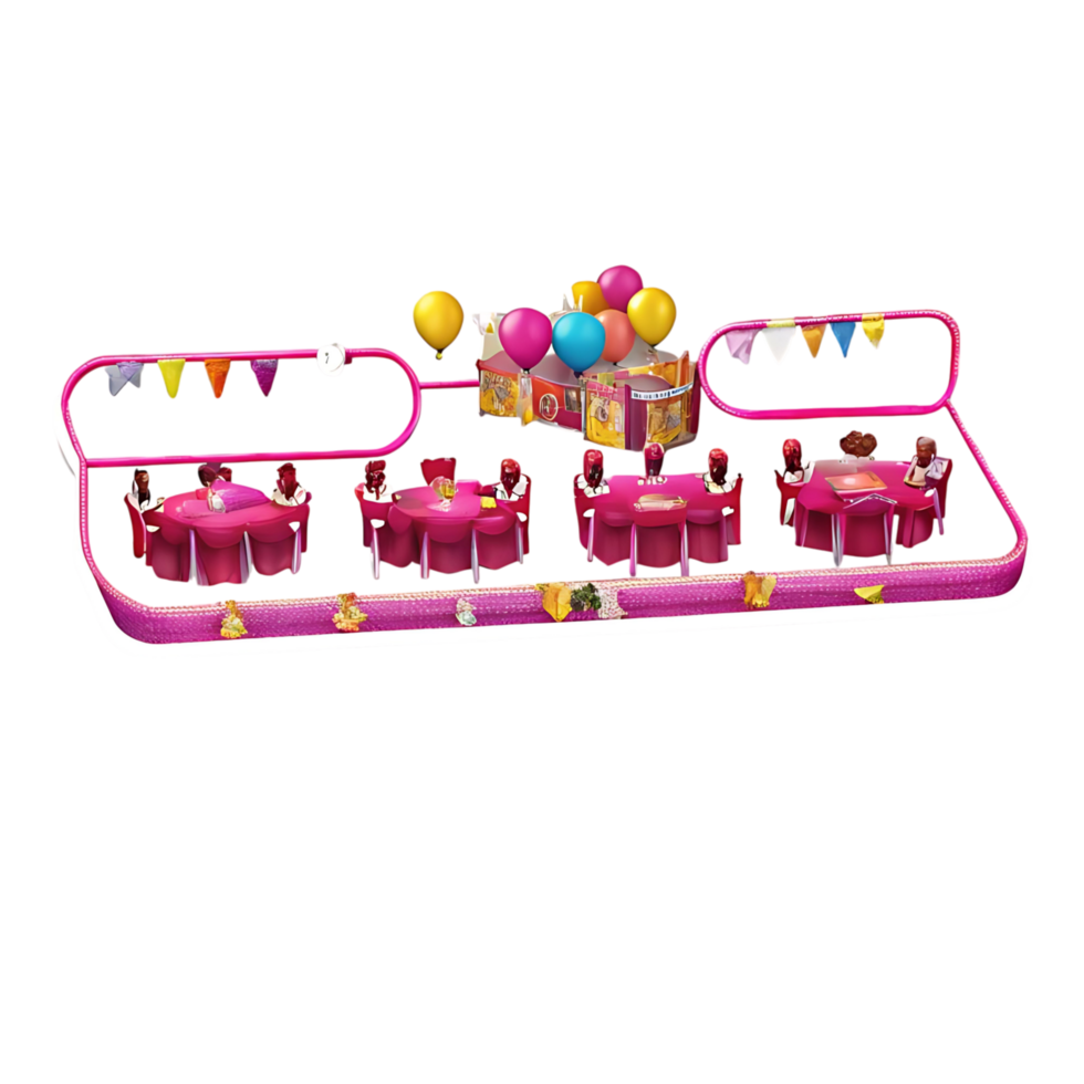 Pink Party Setup with Balloons Tables and Decorations for a Fun Celebration png