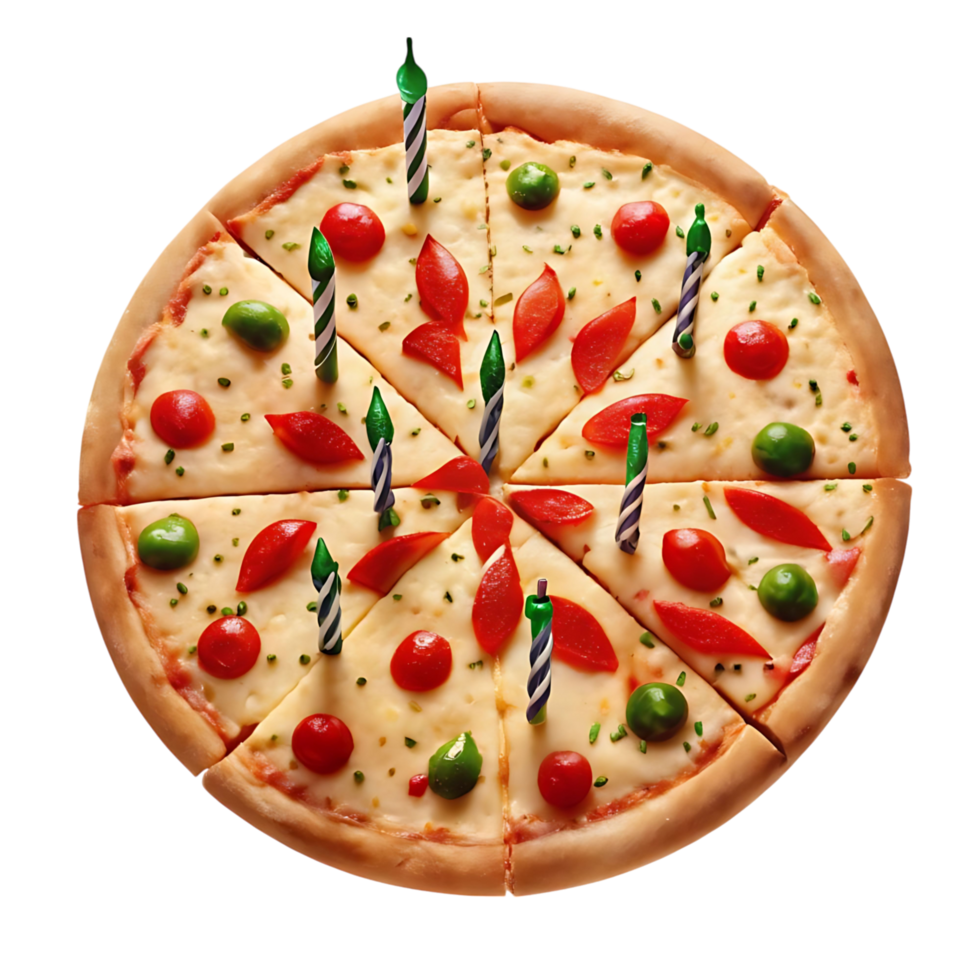 Delicious Birthday Pizza with Eight Slices Eight Candles Toppings png