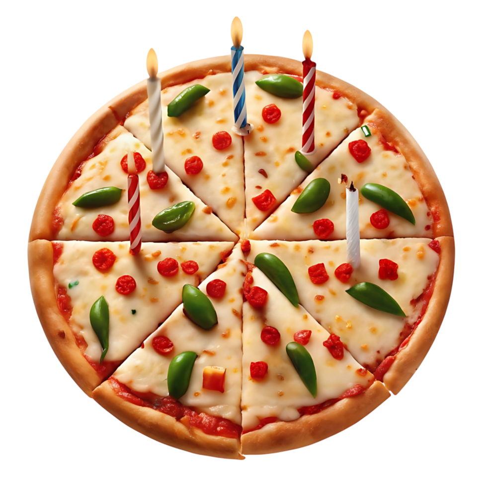 Delicious Birthday Pizza with Candles and Toppings png