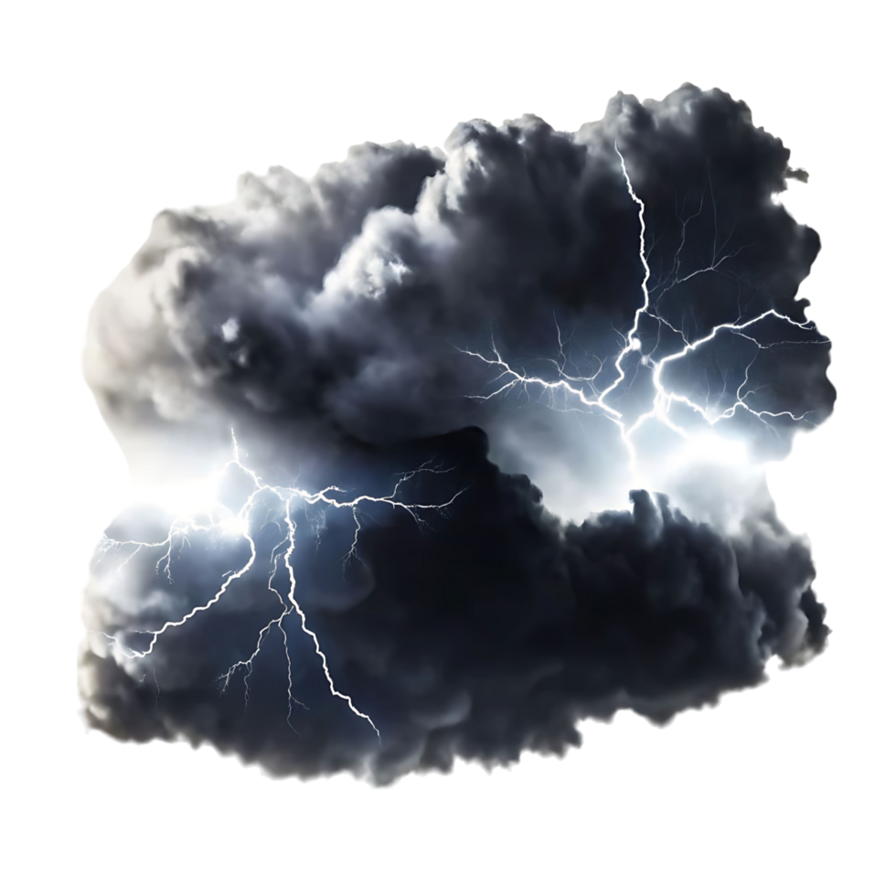 Dark and Dramatic Thunderstorm Cloudscape with Intense Lightning Bolts png