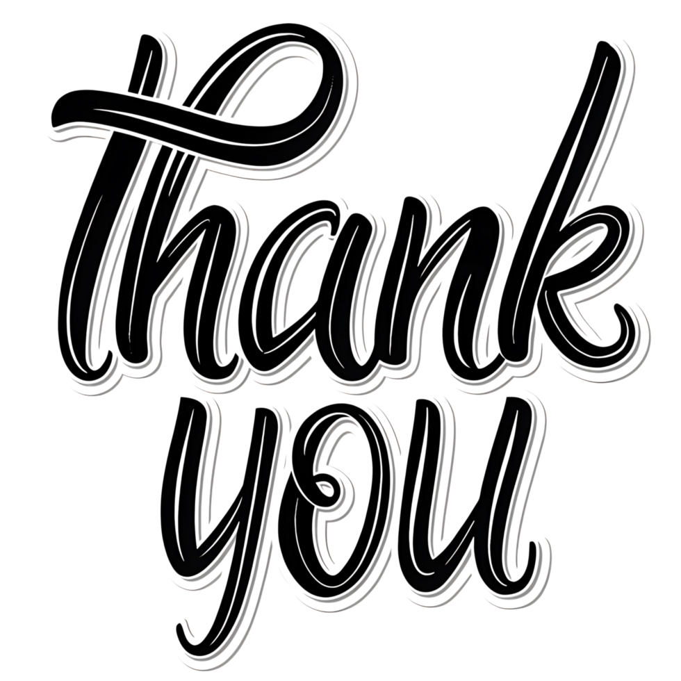 Stylish transparent and White Thank You Typography Design Artistic Handwritten Lettering Calligraphy png