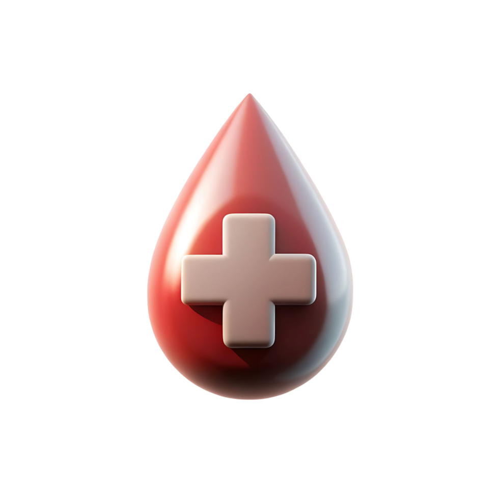 3D Render of a Red Blood Drop with a White Cross Medical Symbol png