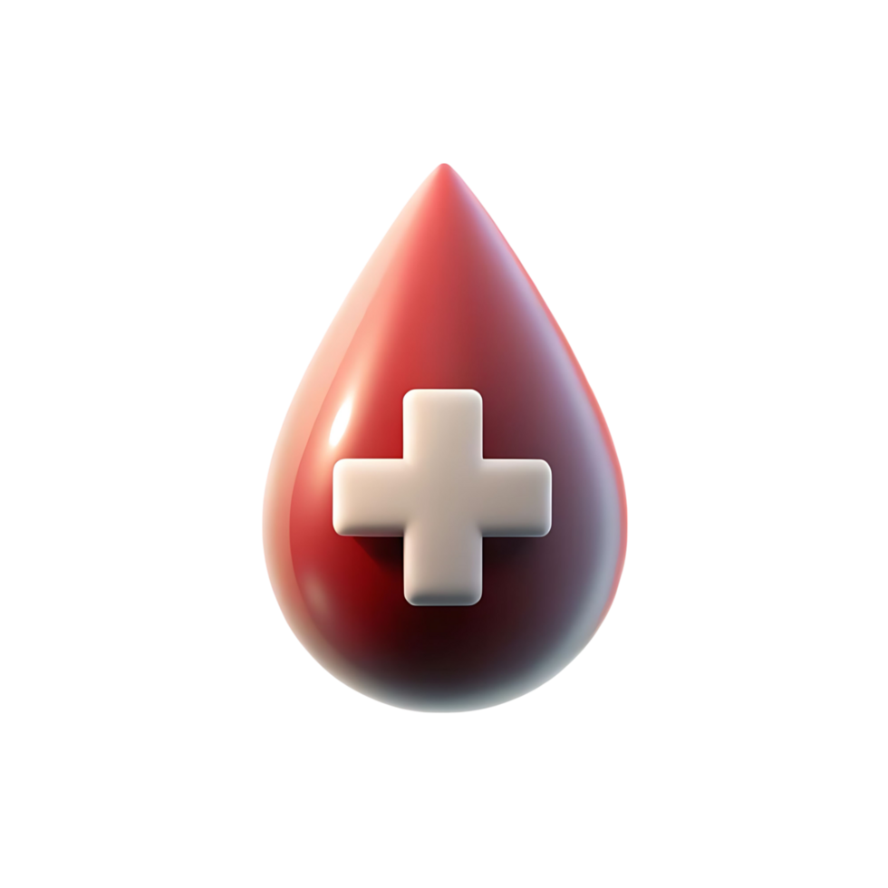 Red Blood Drop with White Cross Medical Symbol 3D Render Healthcare Icon png