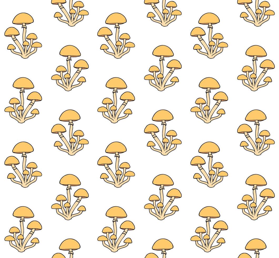 Seamless pattern of doodle sketch honey mushroom isolated on white background vector