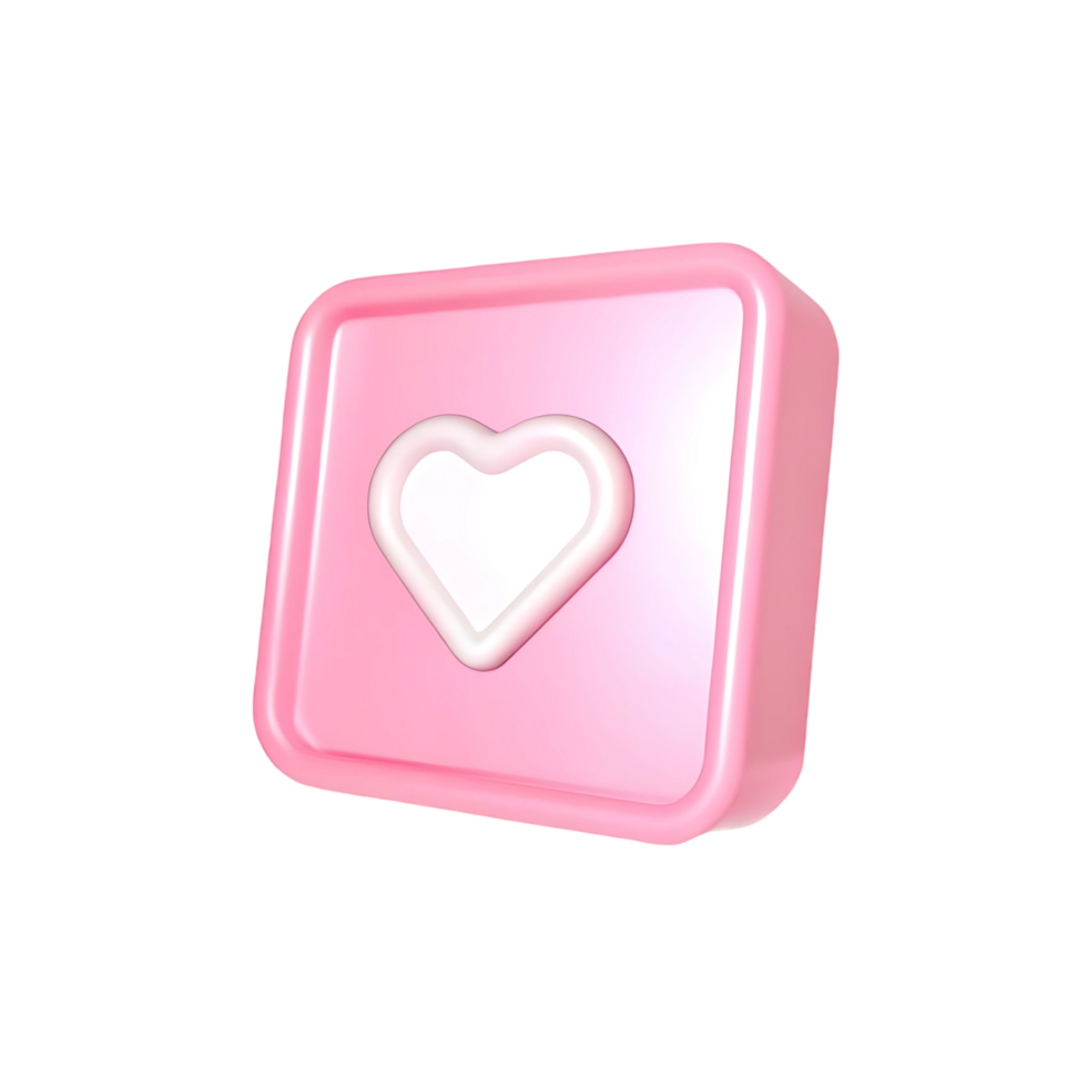 Pink Square 3D Icon with Embossed White Heart Shape inside a Pink Frame png