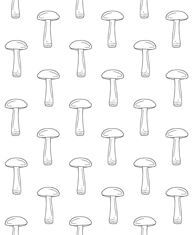 Seamless pattern of black hand drawn doodle sketch brown cap boletus mushroom isolated on white background vector