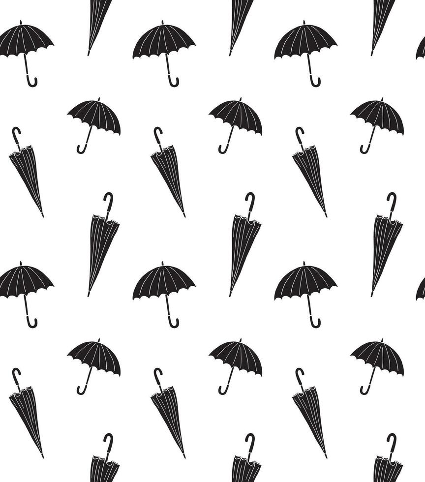 Seamless pattern of doodle sketch umbrellas isolated on white background vector