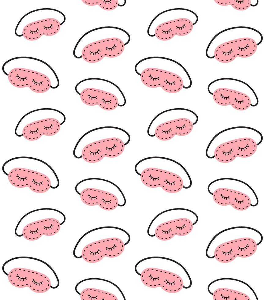Seamless pattern of hand drawn doodle sketch sleeping mask with closed eyes vector