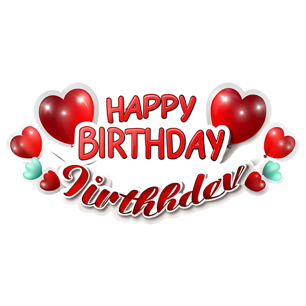 Happy Birthday Celebration with Red Heart Balloons and Festive Design png
