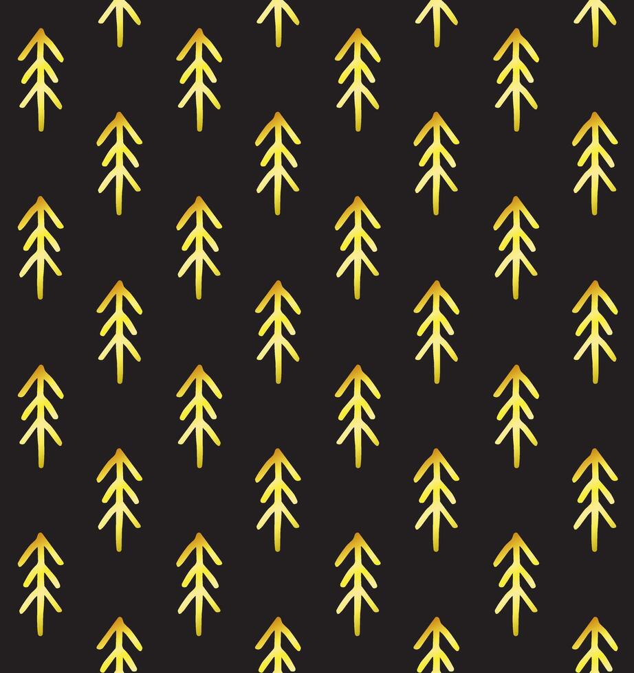Seamless pattern of hand drawn doodle sketch golden spruce tree isolated on black background vector