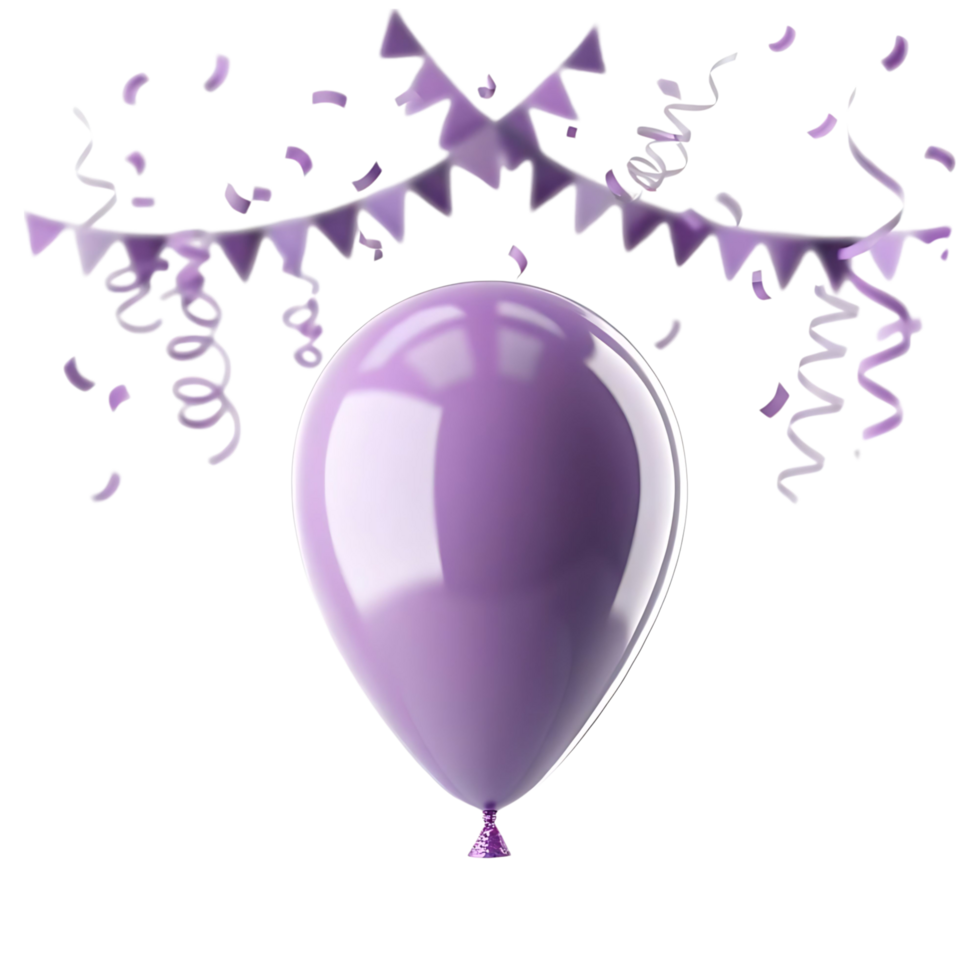 Purple Balloon Celebration with Confetti and Streamers png