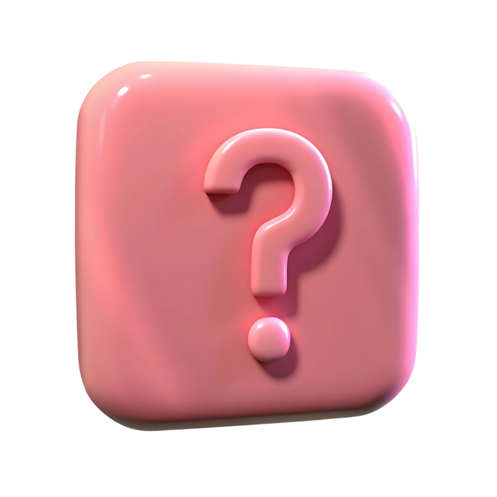 Pink Glossy 3D Question Mark Icon on a Square Button for FAQs Help Support Inquiry png