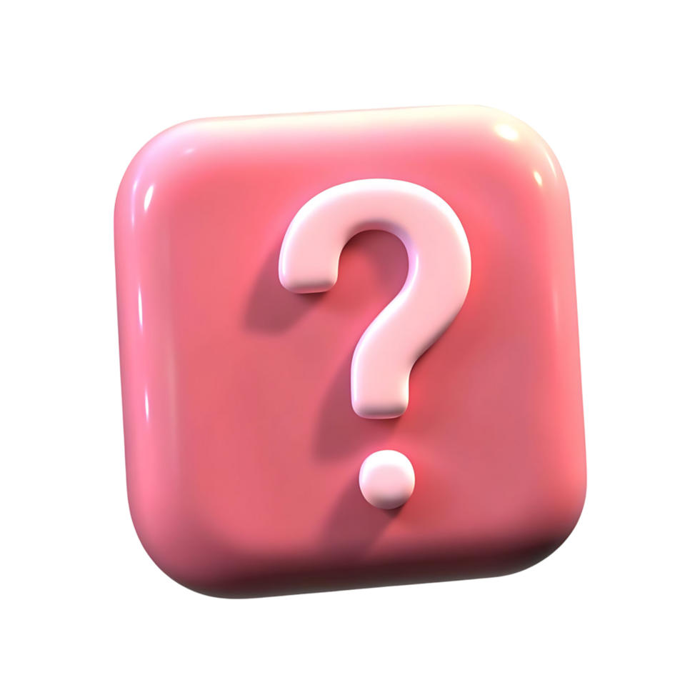Pink Glossy Square Button with a White Question Mark 3D Rendering transparent png