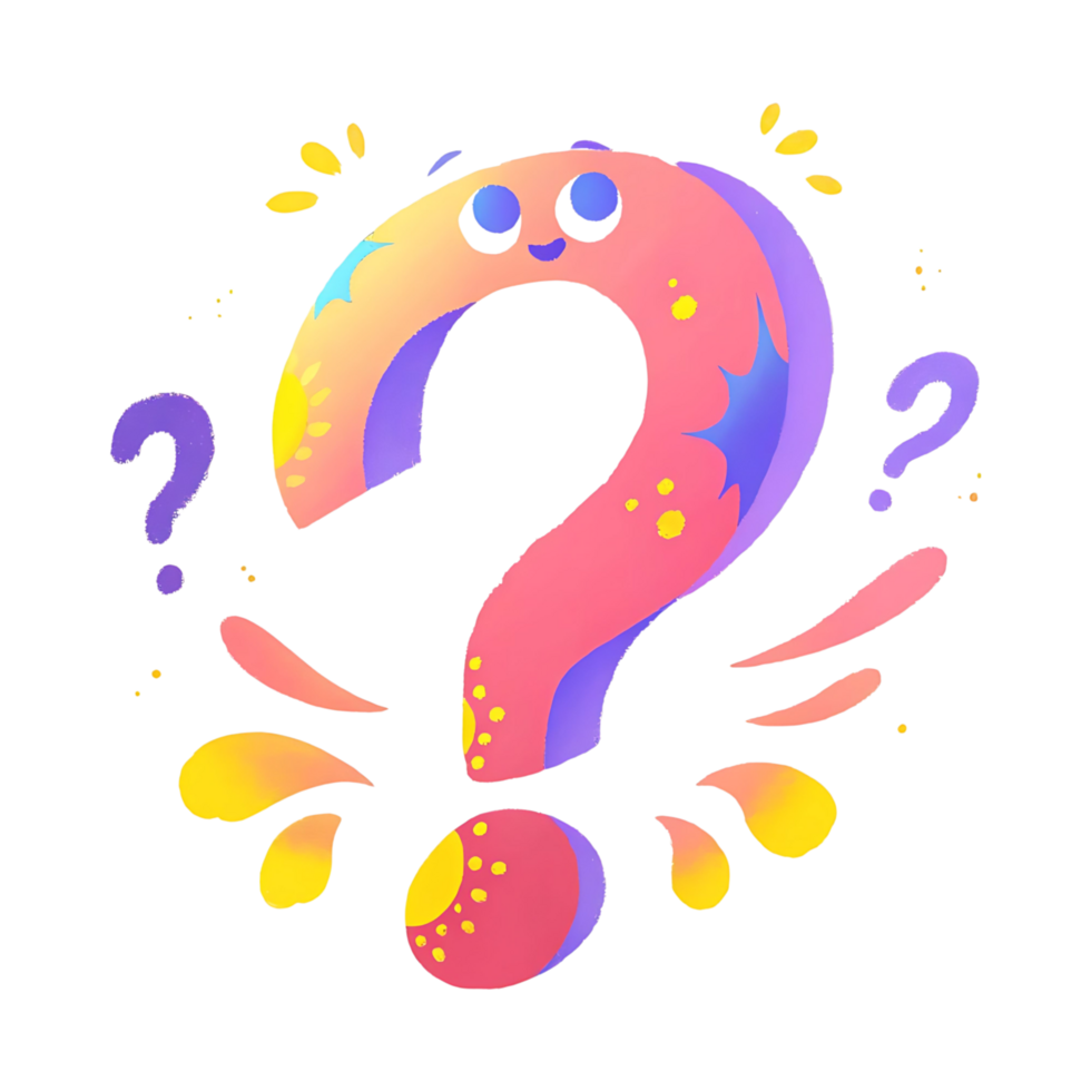 Cute Cartoon Question Mark with Colorful Splashes and Dots Design png