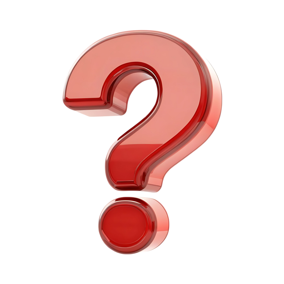 Red 3D question mark symbol with a shiny finish on a transparent background png