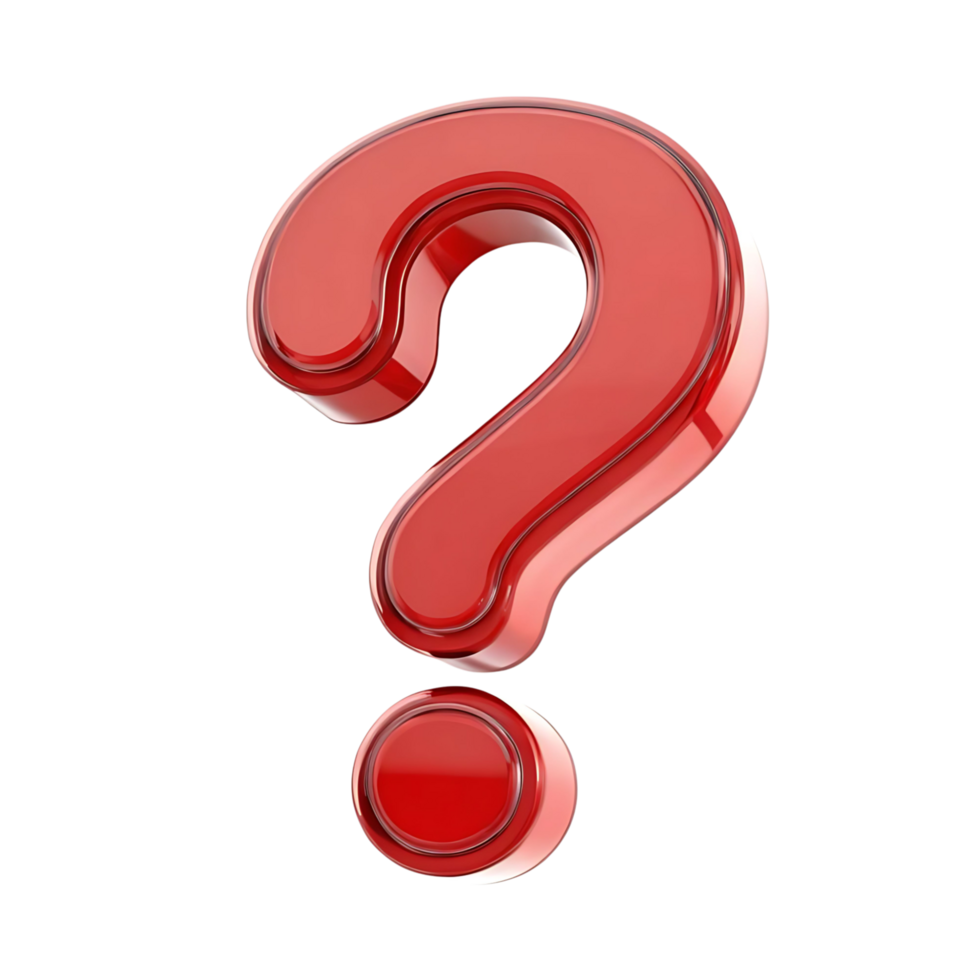 A Red 3D Question Mark with a Shiny Glossy Surface on transparent Background png